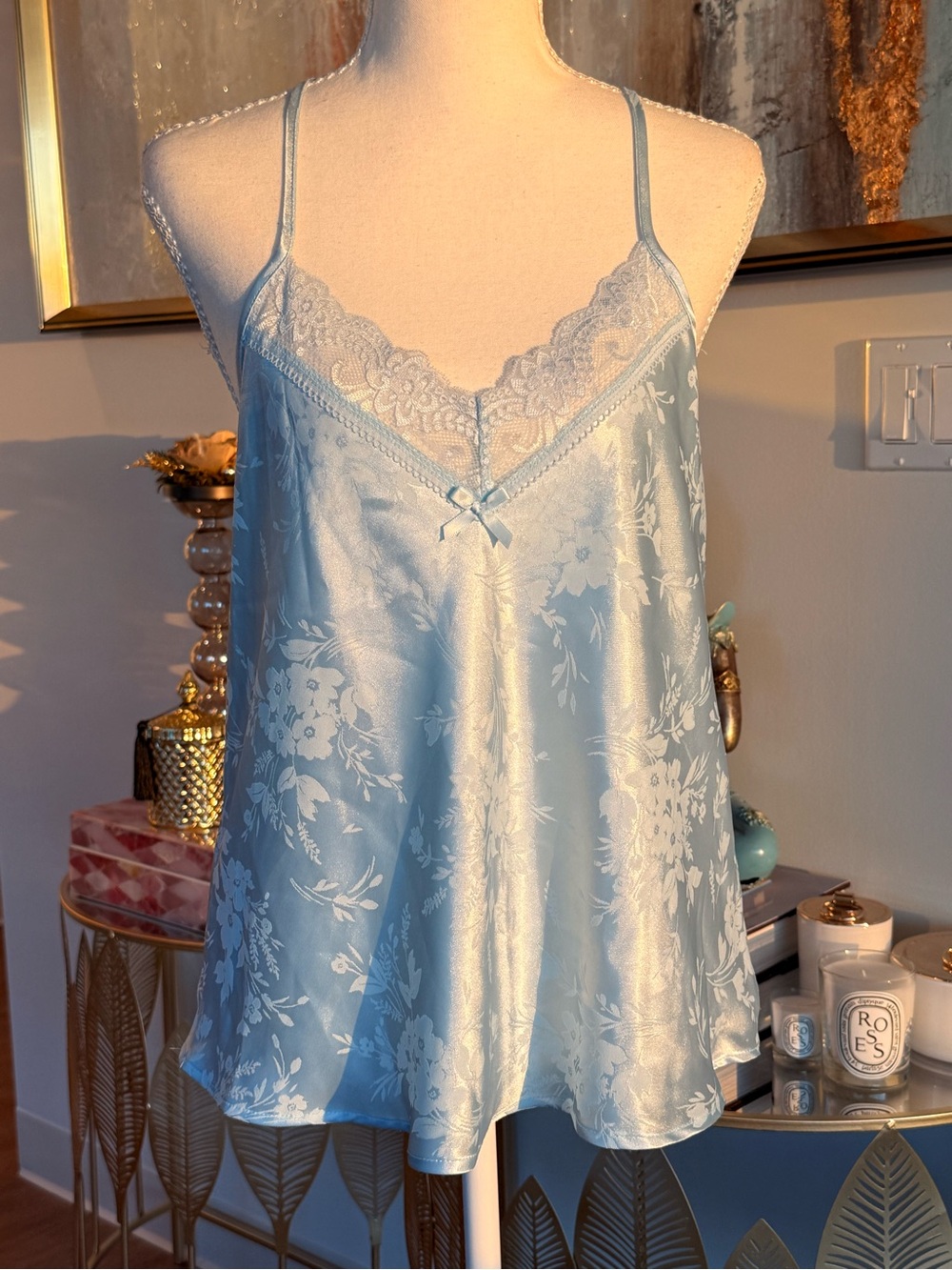 Light Blue Satin Lace Cami Slip - Women Intimates